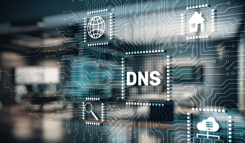DNS Domain name System concept on virtual screen.